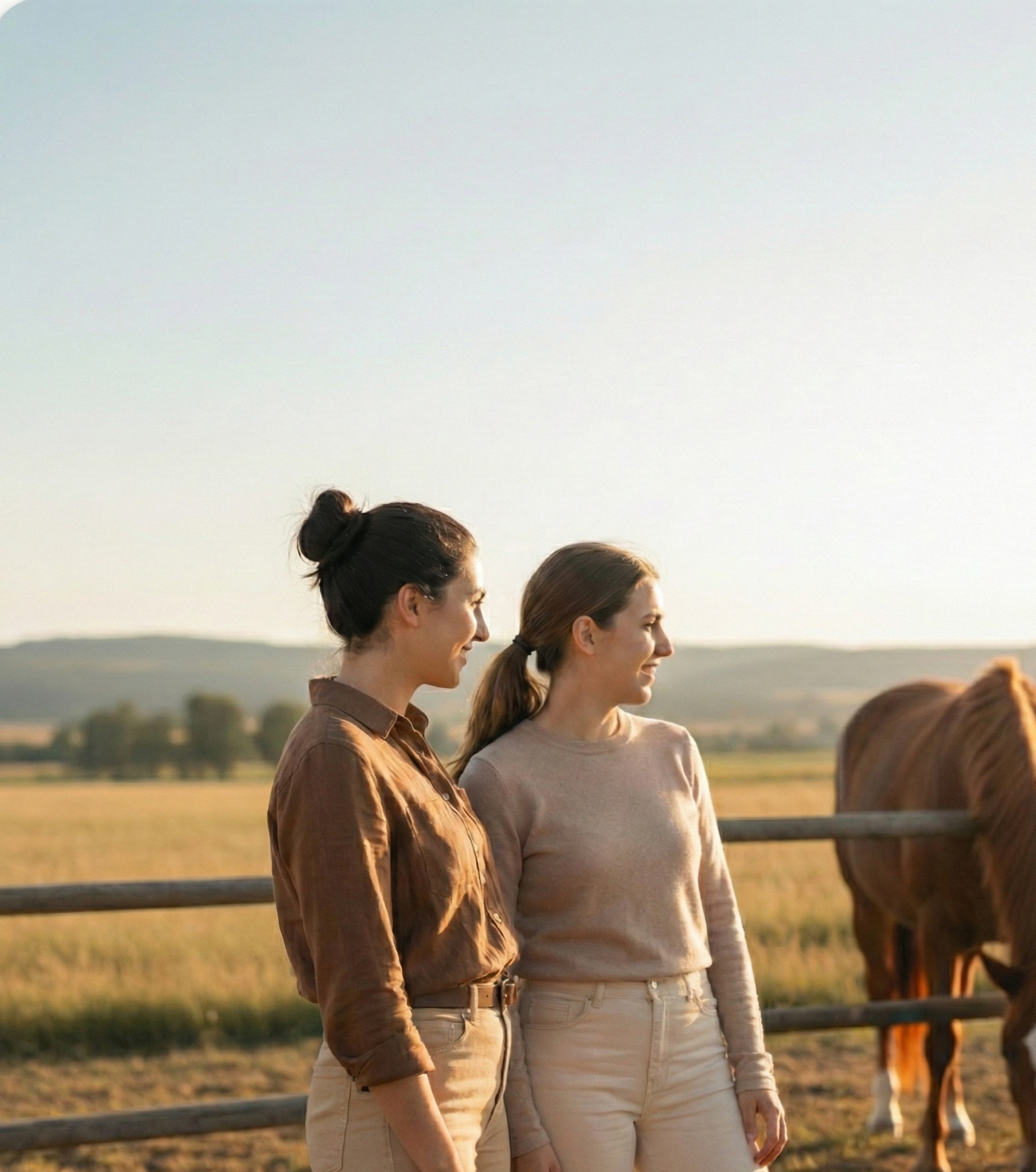 Two individuals outdoors near a horse, representing equine assisted therapy, horse therapy for adults near me, and therapeutic riding programs that build self‑awareness and emotional regulation.
